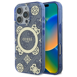 Guess GUHMP16XH4PYEEB iPhone 16 Pro Max  6.9" niebieski/blue hardcase IML Peony On 4G Background MagSafe