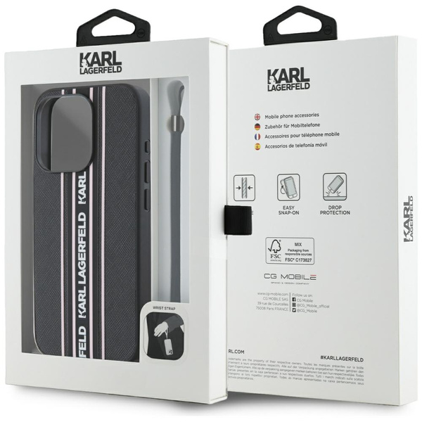 Etui Karl Lagerfeld Saffiano Athleisure  Stripes Cord do iPhone 15 Pro różowy