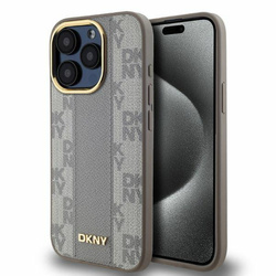 DKNY DKHMP15LPCPVSLE iPhone 15 Pro6.1" beżowy/beige hardcase Leather Checkered Mono Pattern MagSafe