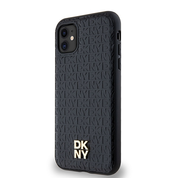 DKNY DKHMN61PSHRPSK iPhone 11 / Xr 6.1"czarny/black hardcase Leather Monogram Pattern Metal Logo MagSafe