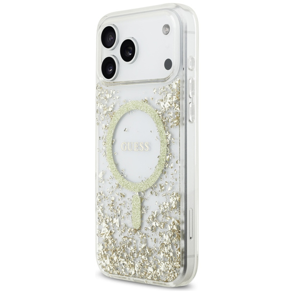 Etui Guess Resin Bottom Glitter MagSafe  do iPhone 17 Pro Max złoty