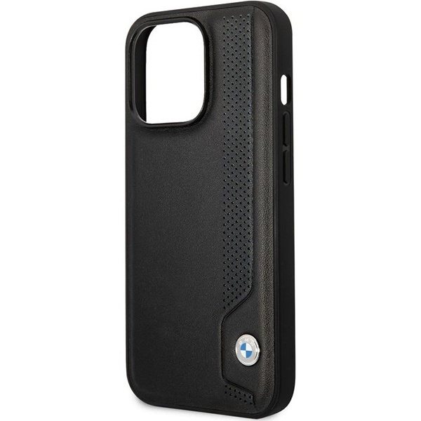 Etui BMW Leather Blue Dots na iPhone 14 Pro - czarne