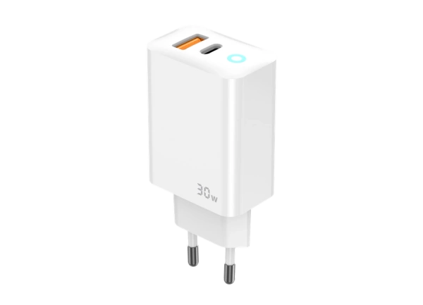 JELLICO wall charger EU13 GaN PD 30W 1xUSB-C + 1xUSB QC3.0 + cable USB-C - Lightning White