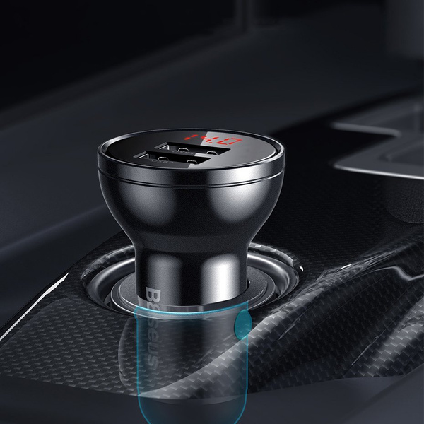 BASEUS CAR CHARGER 2X USB 4.8A 24W WITH LCD GRAY (CCBX-0G)