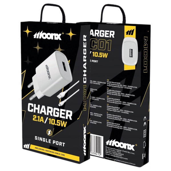 MOONX MC01 2.1A 10.5W 1xUSB charger + Lightning cable White