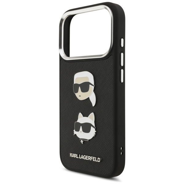 Etui Karl Lagerfeld FW Grained Karl &    Choupette Heads Pins & Logo do iPhone 17 Pro czarny
