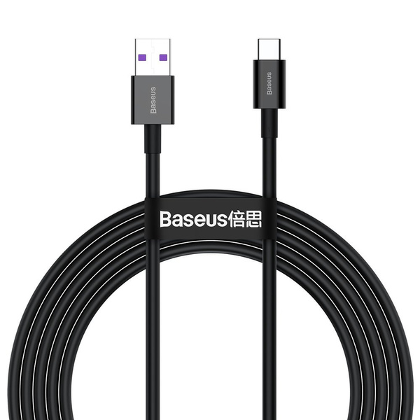 BASEUS SUPERIOR USB - USB TYP C FAST CHARGING DATA CABLE 66 W (11 V / 6 A) HUAWEI SUPERCHARGE SCP 2 M BLACK (CATYS-A01)