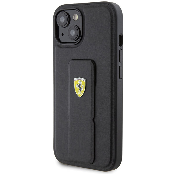 Etui Ferrari Grip Stand Metal Logo na iPhone 15 - czarne
