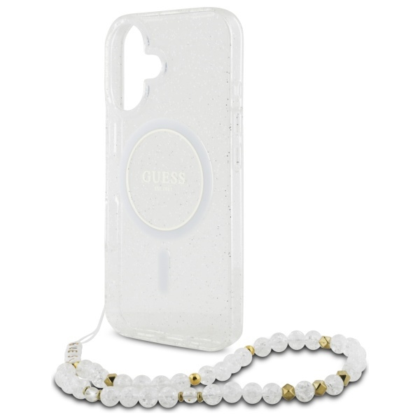 Guess GUHMP16MHGCRELST iPhone 16 Plus6.7" przeźroczysty/transparent hardcase IML Glitter With Pearl Strap MagSafe