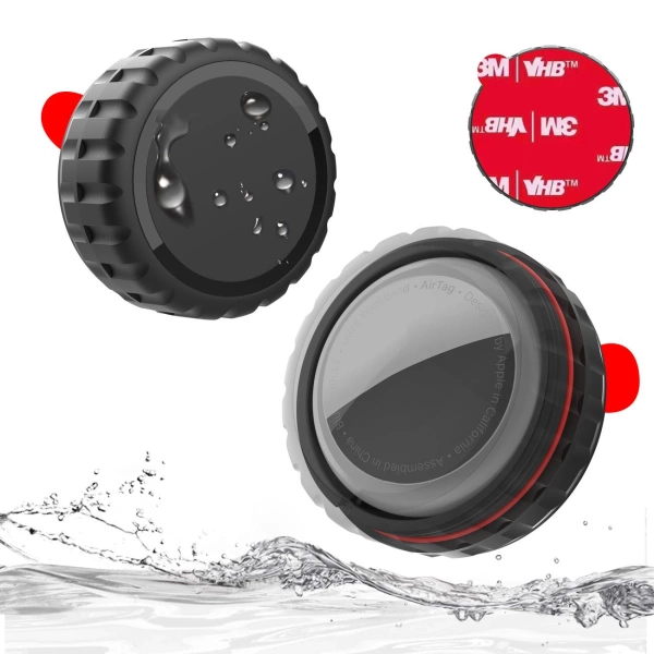 Apple AirTag Case, Screw-on, Waterproof, Self-Adhesive - Black - 4 pieces