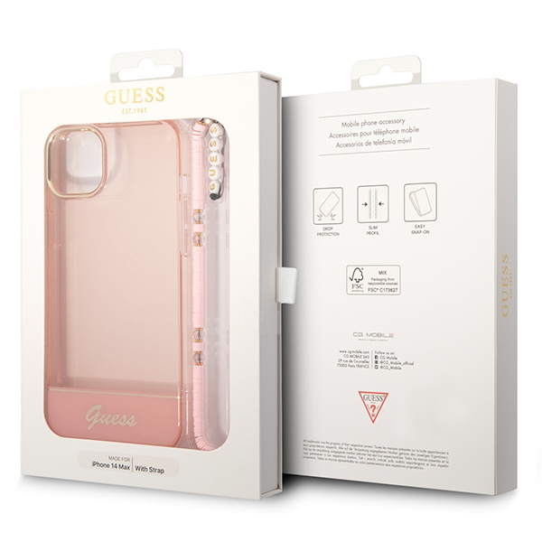 Guess GUHCP14MHGCOHP iPhone 14 Plus / 15 Plus 6.7" różowy/pink hardcase Translucent Pearl Strap