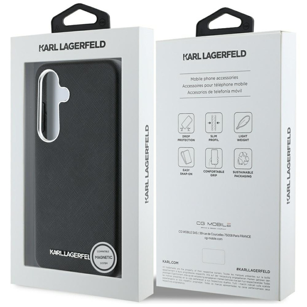 Etui Karl Lagerfeld Saffiano Full         Wrapped Elongated Metal Logo MagSafe do Samsung Galaxy S25 czarny