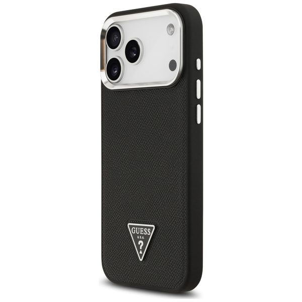 Etui Guess Grained Triangle Logo MagSafe do iPhone 17 Pro Max czarny