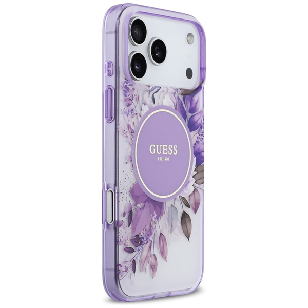 Etui Guess IML Flower & Tonal Circle     MagSafe do iPhone 17 Pro Max fioletowy