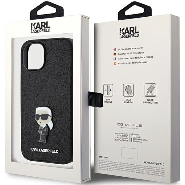 Etui Karl Lagerfeld Fixed Glitter Ikonik Logo Metal Pin do iPhone 15 - czarne
