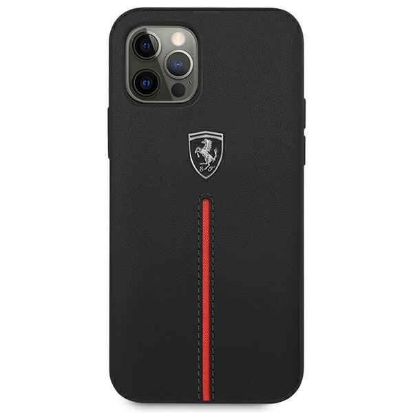 Ferrari FEOMSHCP12MBK iPhone 12/12 Pro czarny/black hardcase Off Track Leather Nylon Stripe