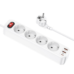 Przedłużacz 1,8 m Hoco 4 gniazda + 2 x USB A + USB C QC3.0 PD 3A 20W NS1 biały