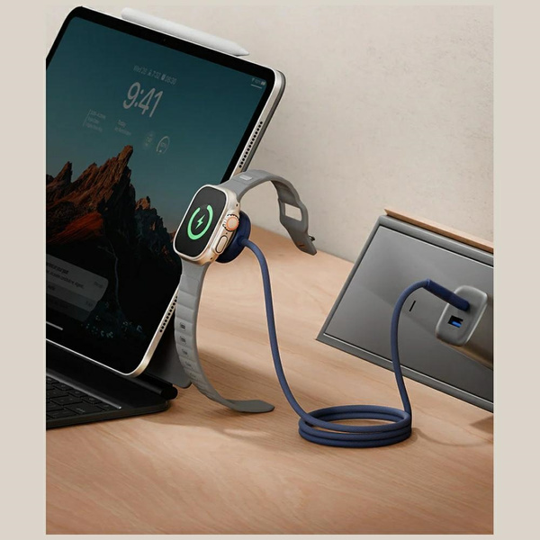 Kabel Energea Flow Duo Watch 2-w-1 USB-C do USB-C + ładowarka do Apple Watch 480Mb/s 60W 1.5m pomarańczowy