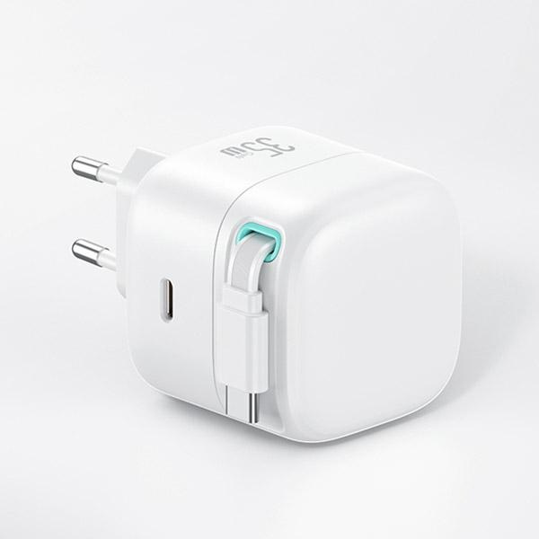USAMS Ład. siec. 1xUSB-C ze zwijanym kablem USB-C Retractable PD+QC 35W Gan Fast Charging czarny/black XMF Series CC202TC01 (US-CC202)