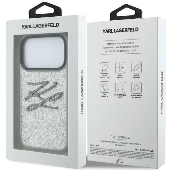 Etui Karl Lagerfeld IML Glitter KL       Diamond Logo do iPhone 17 Pro Max srebrny