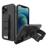ROPE CASE GEL TPU AIRBAG CASE COVER WITH LANYARD FOR IPHONE 12 BLACK