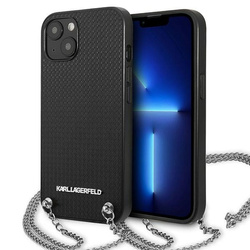 KARL LAGERFELD KLHCP13MPMK IPHONE 13 / 14 / 15 6,1" HARDCASE CZARNY/BLACK LEATHER TEXTURED AND CHAIN