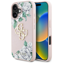 Etui Guess Grained Roses Big 4G logo do  iPhone 16 różowy
