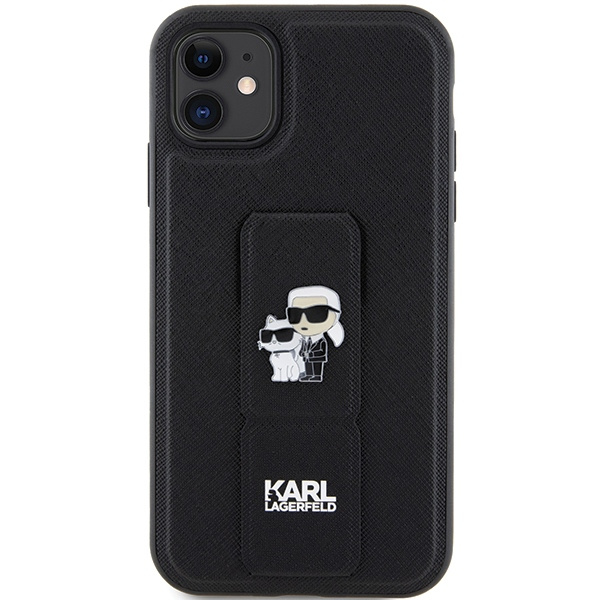 Etui Karl Lagerfeld Gripstand Saffiano Karl&Choupette Pins na iPhone 11 / Xr - czarne
