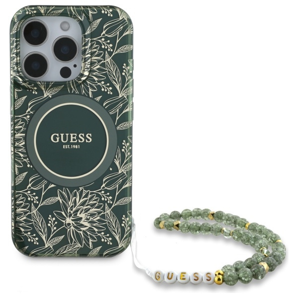 Guess GUHMP16XHCPOFPA iPhone 16 Pro Max  6.9" zielony/green hardcase IML Flowers Allover Electro With Pearl Strap MagSafe