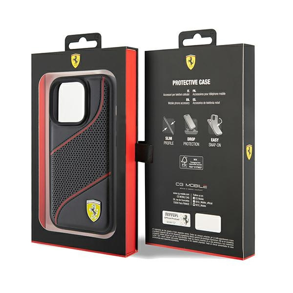 Etui Ferrari Perforated Waves Metal Logo na iPhone 15 Pro - czarne
