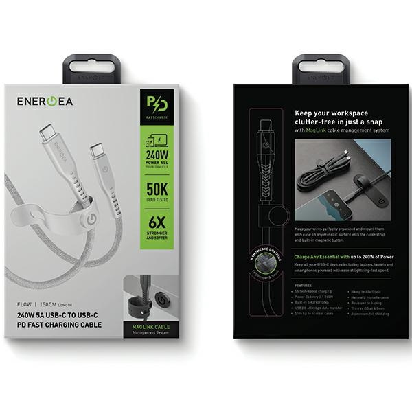 ENERGEA kabel Flow USB-C - USB-C 1.5m biały/white 240W 5A PD Fast Charge