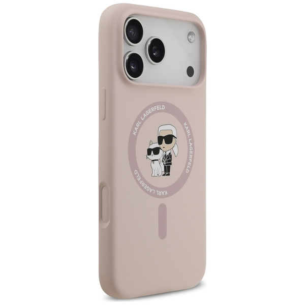 Etui Karl Lagerfeld Silicone             Karl&Choupette Ring MagSafe do iPhone 17 Pro Max różowy