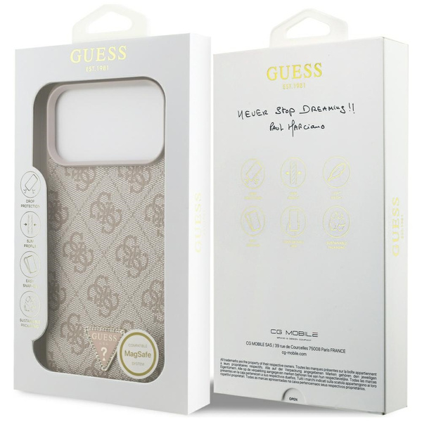 Etui Guess Leather 4G Triangle Strass    MagSafe do iPhone 17 Pro Max różowy