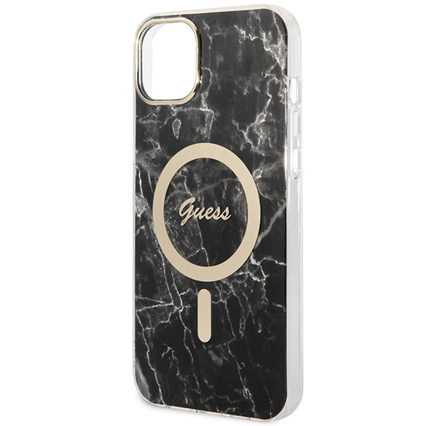 Zestaw Guess GUBPP14MHMEACSK Case+ Charger iPhone 14 Plus / 15 Plus 6.7" czarny/black hard case Marble MagSafe