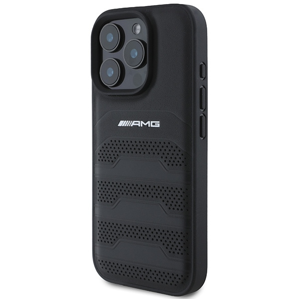 AMG AMHCP16XGSEBK iPhone 16 Pro Max 6.9" czarny/black hardcase Leather Debossed Lines Black Logo