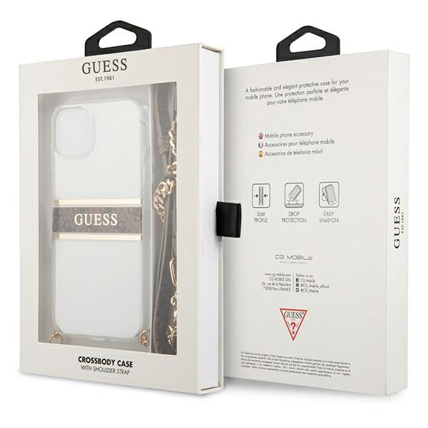 Guess GUHCP13SKC4GBGO iPhone 13 mini5,4" Transparent hardcase 4G Brown Strap Gold Chain