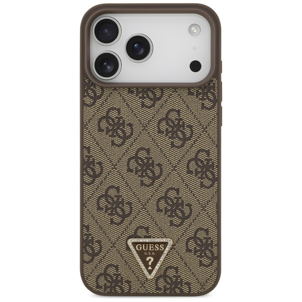 Etui Guess Leather 4G Triangle Strass    MagSafe do iPhone 17 Pro Max brązowy