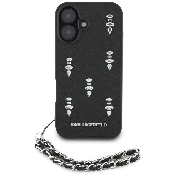 Etui Karl Lagerfeld Saffiano Crystals    w/Chain do iPhone 16 czarny