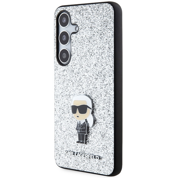 KARL LAGERFELD KLHCS24MGCNPSG S24+ S926 SREBRNY/SILVER HARDCASE FIXED GLITTER IKONIK LOGO PIN