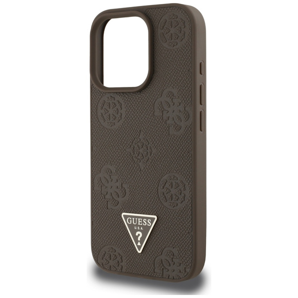 Etui Guess Grained Hot Stamp Peony       Triangle Logo MagSafe do iPhone 16 Pro brązowy
