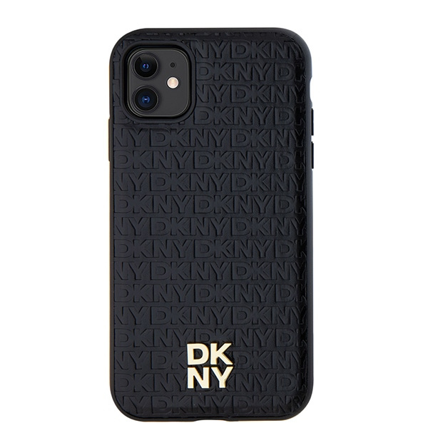 DKNY DKHMN61PSHRPSK iPhone 11 / Xr 6.1"czarny/black hardcase Leather Monogram Pattern Metal Logo MagSafe