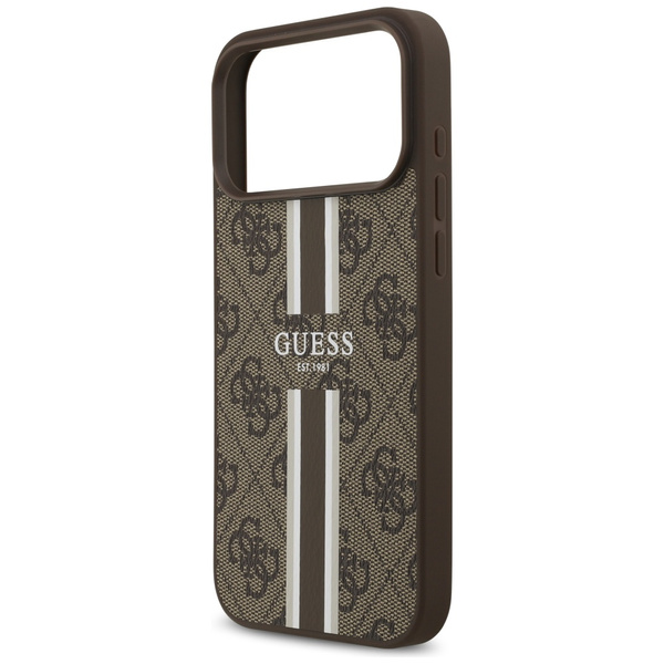 Etui Guess 4G Printed Stripes MagSafe do iPhone 17 Pro Max brązowy