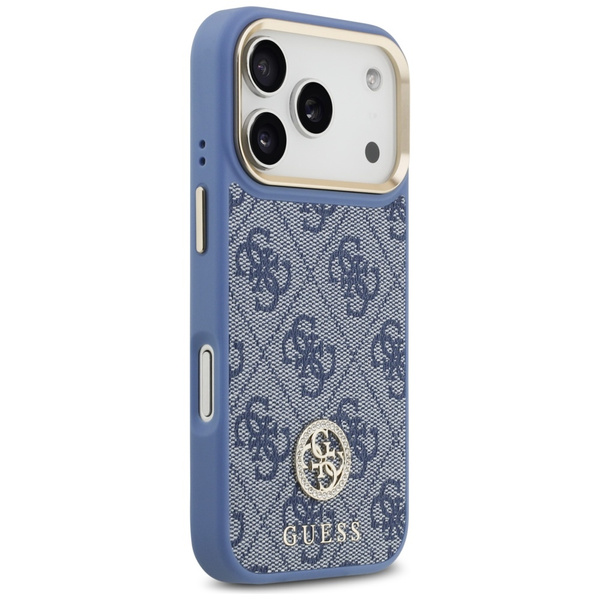 Etui Guess 4G Strass Logo & Big Strap    Metal Buttons MagSafe do iPhone 17 Pro niebieski