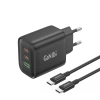 FONENG wall charger GaN10-EU GaN PD 65W 2xUSB-C + 1xUSB QC3.0 + cable USB-C - USB-C Black