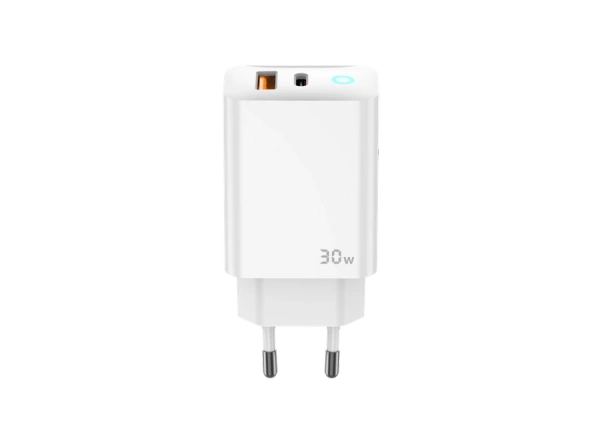 JELLICO wall charger EU13 GaN PD 30W 1xUSB-C + 1xUSB QC3.0 + cable USB-C - Lightning White