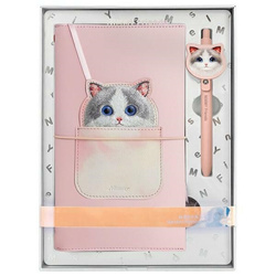 Nimmy Zestaw 2w1 notatnik + długopis różowy/pink Big Eyed Pet 2.0 Cat