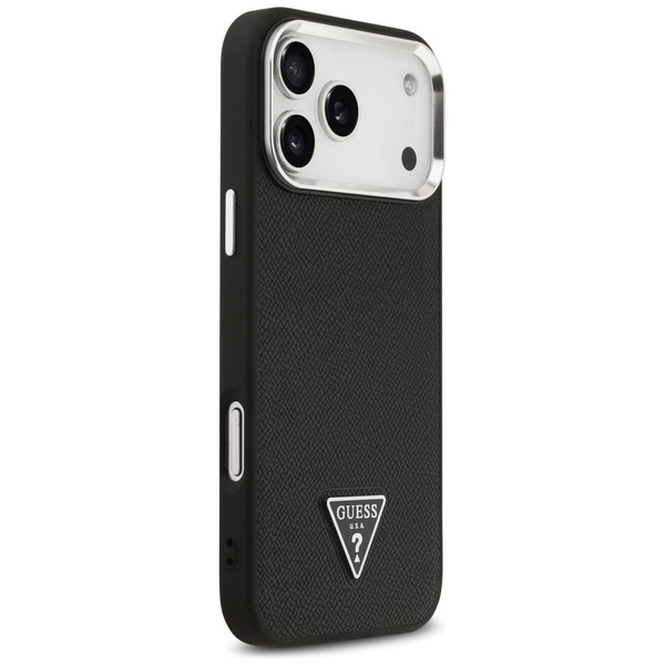 Etui Guess Grained Triangle Logo MagSafe do iPhone 17 Pro Max czarny