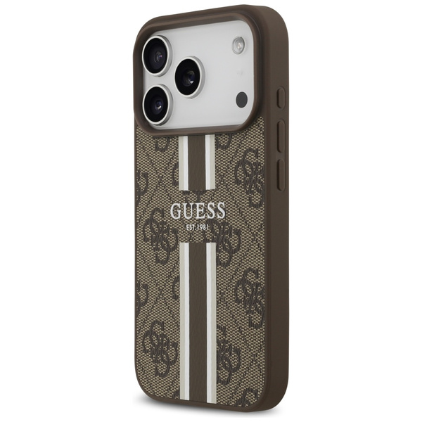 Etui Guess 4G Printed Stripes MagSafe do iPhone 17 Pro brązowy