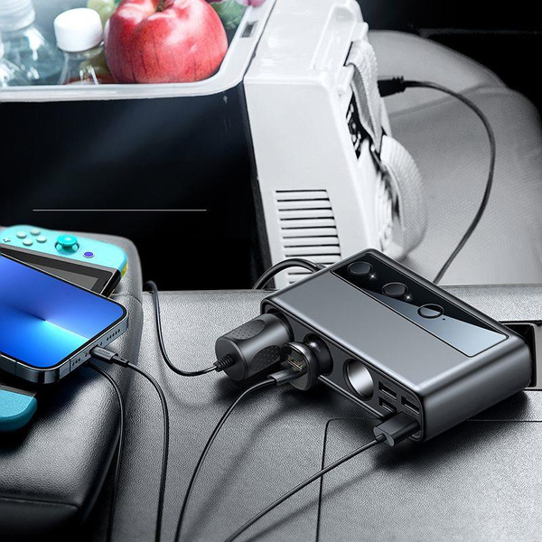 Joyroom JR-CL06 9in1 car charger 154W 5x USB-A / USB-C / 3x cigarette lighter socket PD QC PPS - black