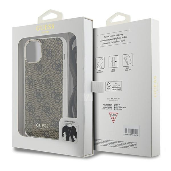 Guess GUHCP15SHC4SEW iPhone 15 / 14 / 13 6.1" brązowy/brown hardcase Crossbody Cord 4G Print
